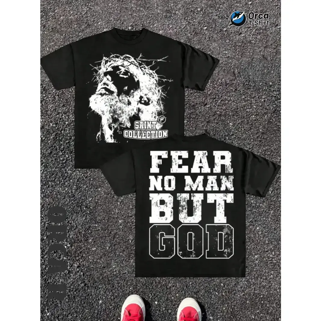 FEEGO Men's Fear God Jesus Graphic T-Shirt, Casual Streetwear Round Neck Short Sleeve Top in 100% Pure Cotton