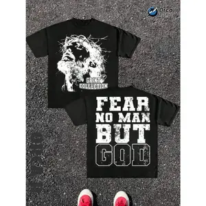 FEEGO Collection Jesus Christ Crown Of Thorns Fear No for Man But God Graphic Print Men's Pure Cotton T-Shirt High Quality Fashion