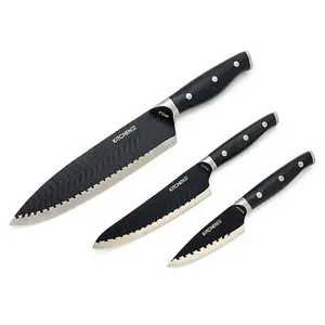 KitchenHQ 3-piece Wavy Edge Nonstick Essential Knife Set