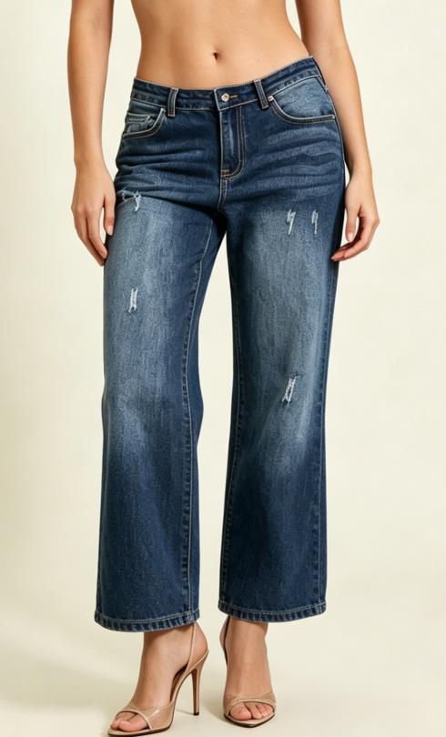 High Waisted Dark Wash Wide Leg Jeans | Baggy & Distressed Style women's jeans #highwaistedjeans #widelegjeans #tiktokmademebuyit #denimfashion Womenswear Bottom Pants