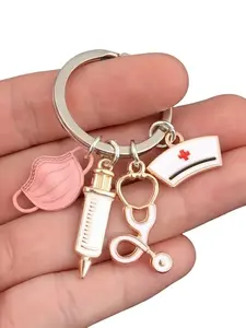 Nurse themed keychains, cute nurse masks, syringes and stethoscope designs for men's and women's Kevlar chains, fashionable accessories for luggage decoration, are also a surprising and exquisite small gift, Keychain Jewelry, Stainless Steel Keychain