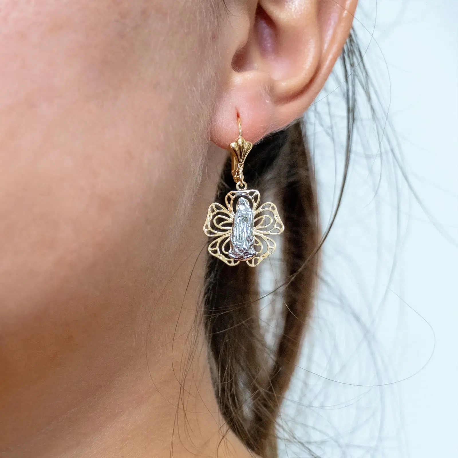 Dangling Earrings Our Miraculous Virgin Mary 2 Tones