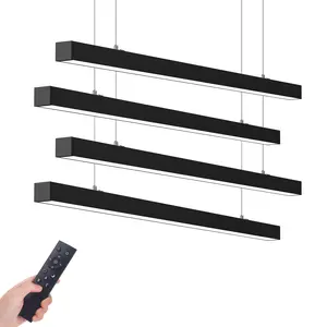 Barrina 4040 Remote Series LED Linear Light Fixture with Remote, 3rd-Generation, 4FT 40W Seamless Connection, 3000K-6000K Color Changing, Dimmable Pendant Lights for Bars Cafe Shop, Black, 4 Packs