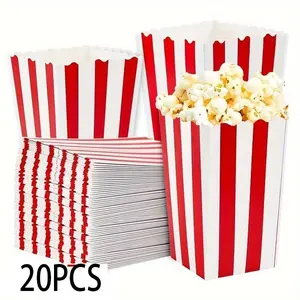 20pcs Retro Striped Popcorn Boxes, Snack Containers for Christmas, Wedding, Birthday, Party Supplies, Holiday Use