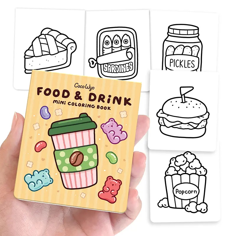 Coco Wyo Food & Drink Mini Coloring Book - 3x3.5 in, 50 Artwork Pages, Flat Binding, Lightweight, Portable, Fun Office Stationery Art Supplies for Stocking Stuffers, Party Favors, Gift Bags
