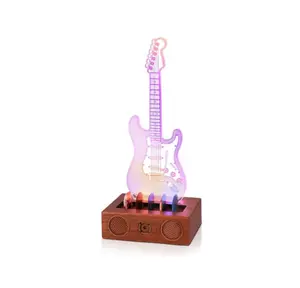 Light Up Guitar Pick Holder, Acrylic Electric Guitar Pick Holder with Audio Styling Wooden Base for Picks Storage and Display, Gift for Guitar Players Guitarists