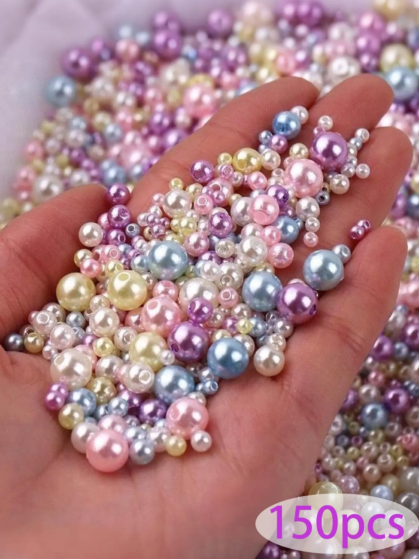 150pcs 3-8mm Round Abs Imitation Pearl Beads, Dual-Hole Plastic Water-Washed High-Luster Mixed Color Loose Beads Pearls Beading for DIY Jewelry Making DIY Jewelry Decoration Beading Supplies