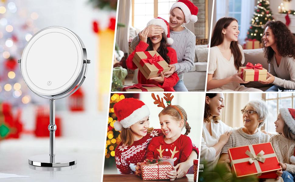 Makeup Mirror 2000mAh Rechargeable Double-Sided Magnifying Vanity Mirror with  1X/10X 360° Rotation Adjustable Brightness Gifts for Mom Women Wife Girls Dorm Room Essential