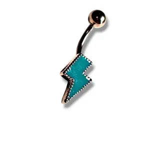 Turquoise Lightning Bolt Belly Piercing - Unique Design with Turquoise Accents