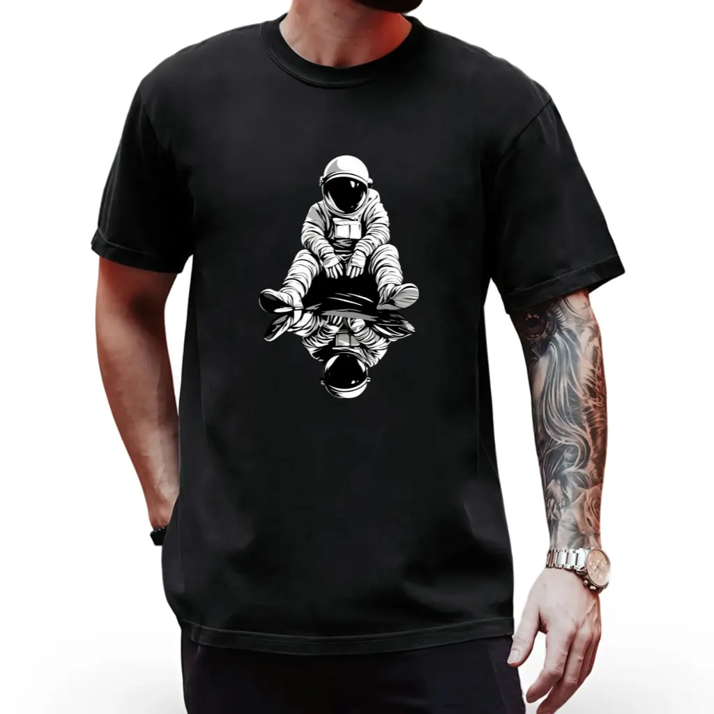 Astronaut Graphic Illustration T-Shirt for Men - Casual Crew Neck Short Sleeve, Soft Breathable Cotton, All-Season Summer Spring Everyday Top, Great Birthday Gift for Space Lovers, Outdoor Daily Wear, Streetwear, Machine Washable