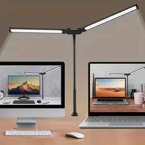Ergonomic LED Desk Lamp with Dual Heads, Flexible Goose Neck Clip-On Light, Study & Reading Lamp, USB Powered Design