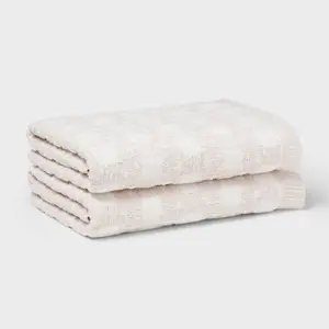 2pc Boho Ikat Patterned Bath Towel Cream - Threshold