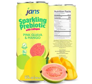 Jans Sparkling Prebiotic with Collagen Soda Beverage — Pink Guava & Mango 8.4 Fl Oz (6-Pack) – Low Calorie, NO Added Sugar, Non-GMO Sparkling Fruit Beverage, Gut Health Support