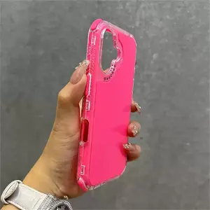 3-IN-1 Fluorescent Hot Pink Clear Phone Case for iPhone 17 air 16 15 14 13 12 11 Pro Max Plus Soft Back Cover