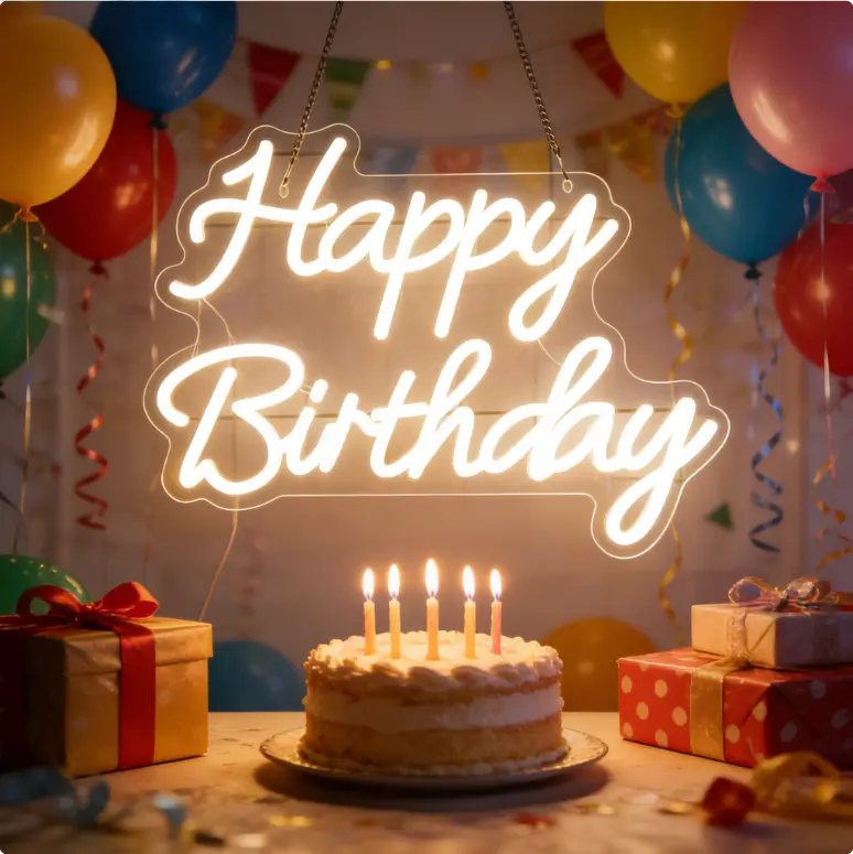 Vibrant Neon Light Birthday Decoration - 40.64x33.02cm Festive Piece for Celebrating Friends' Birthdays, Adds Lively Touch, Creates Joyful Vibe, Ideal Gift Option, PS Home & Party Supply