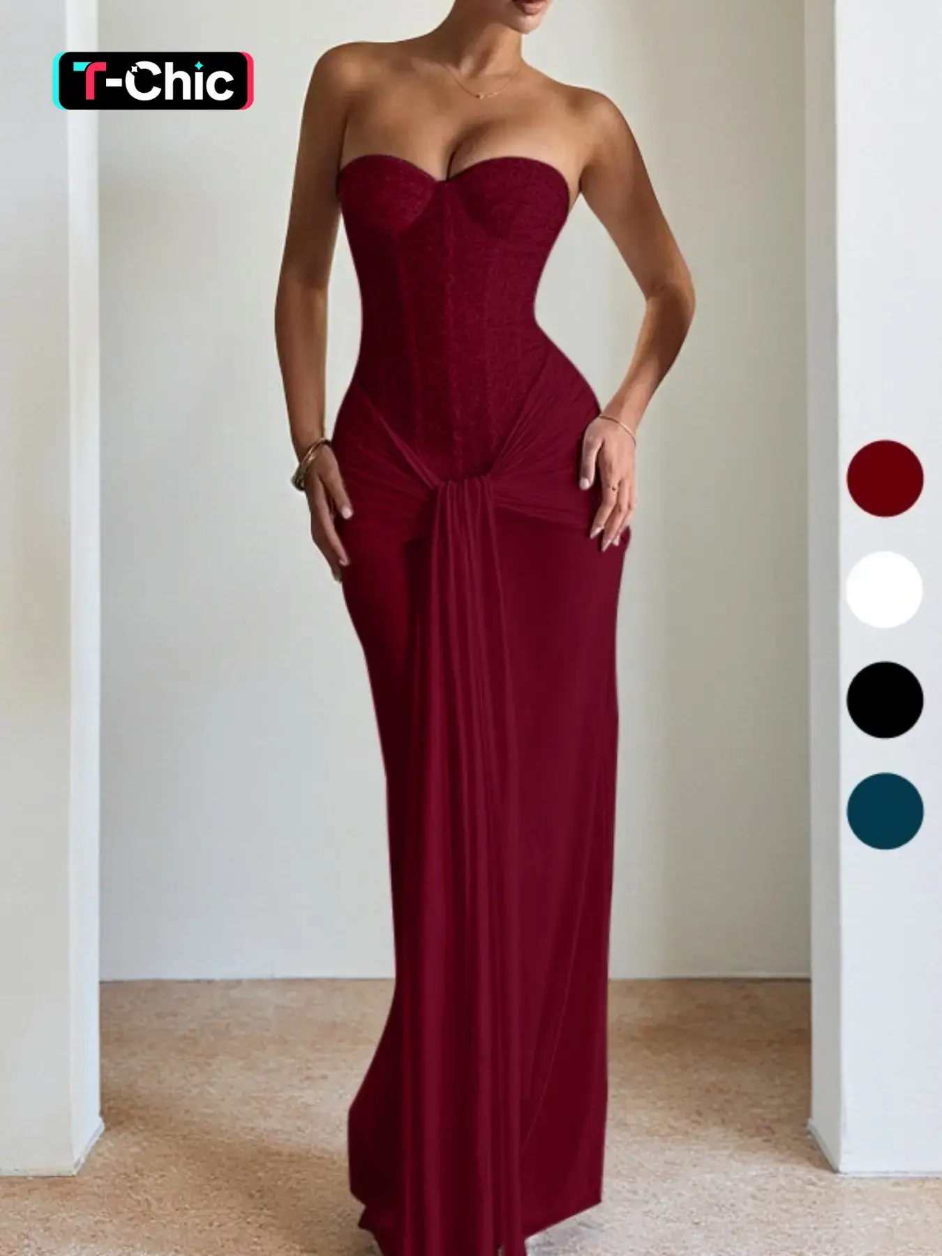 Elegant Minimalist Chic Summer Fashion Evening Formal Strapless Maxi Dress for Parties & Events