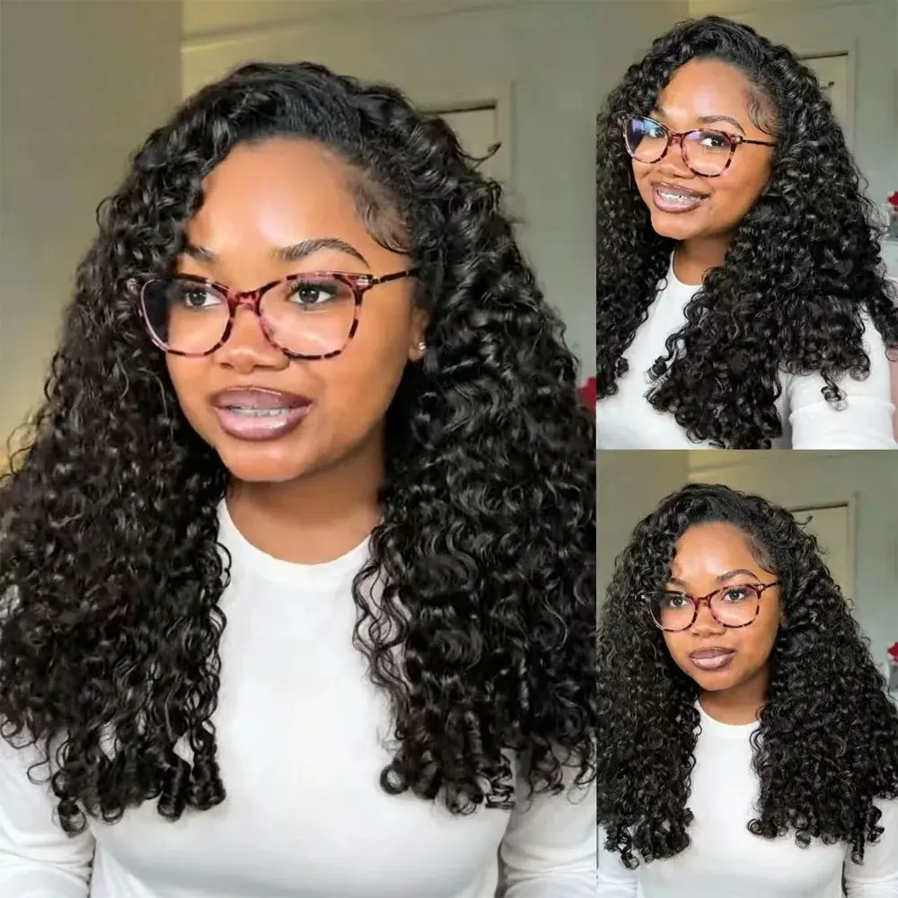 BLING HAIR QUICK WEAR 3 In 1 Half Wig 200% Jerry Curly Wave Flexible Fit Wear Go Half Wig With Drawstring Natural Hairline Beginner Friendly Seamless Flip Over Wig Natural Color High Quality 12-26 Inch Long Hair No Glue No Lace Wig Half Wig
