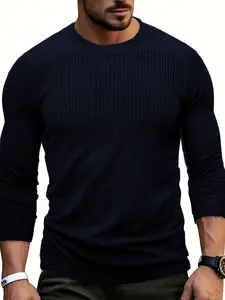 Men's Crew Neck Pullover Sweater, Solid Color Long Sleeve T-Shirt, Casual & Formal Fit, Comfortable Daily Wear Apparel, Knitwear