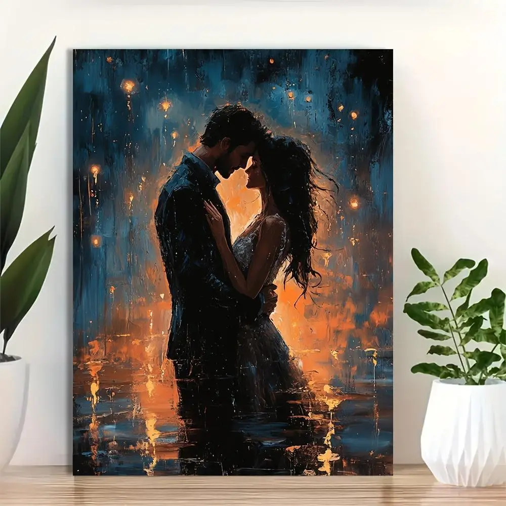 1pc 12x16in Framed 2D Flat Romantic Wedding Couple Embrace Canvas Wall Art - Indoor Decorative Hangable Artwork for Bedroom, Living Room, Wedding Gift, Elegant, Indoors
