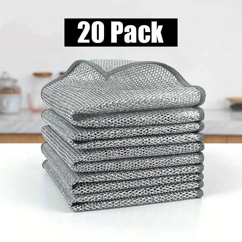 summerwins Non-Scratch Stainless Steel Metal Sponge Set - 10/20 Count Reusable Scouring Pads, Kitchen Cleaning Tool for Cookware, Frying Pan, Household Washing, Cleaning Cloths