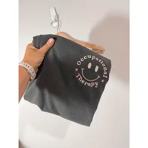 Occupational Comfort Colors Embroidered T Shirt, OT Smile Face T Shirt, Therapist T Shirt, Gift for Therapist,