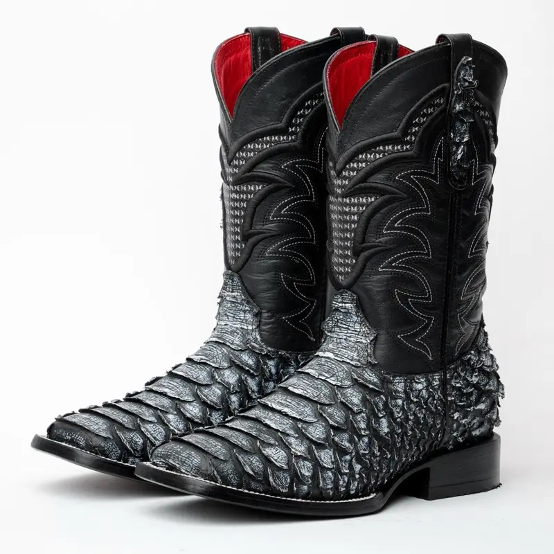 Rustic Grey Jumbo Leather Boots - Square Toe