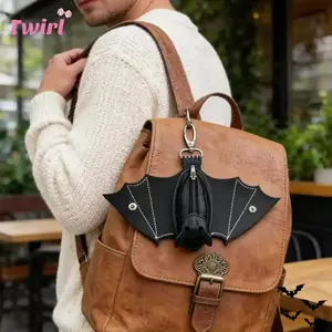 Gothic Bat Wings Coin Purse with Zipper and Keychain, Handmade Bat Wallet Fashion Accessory for Bags and Belts, Bag Charms