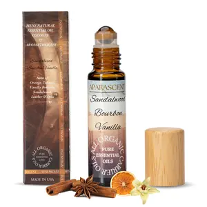 APARASCENT Sandalwood Bourbon Vanilla Masculine Men's Cologne Roll-On Made From Essential Oils & Less than 2% Fragrance Oil. On The Go Travel Size. Aromas of Sandalwood, Moss, Amber & more. 95% Organic. Handcrafted, Made in USA