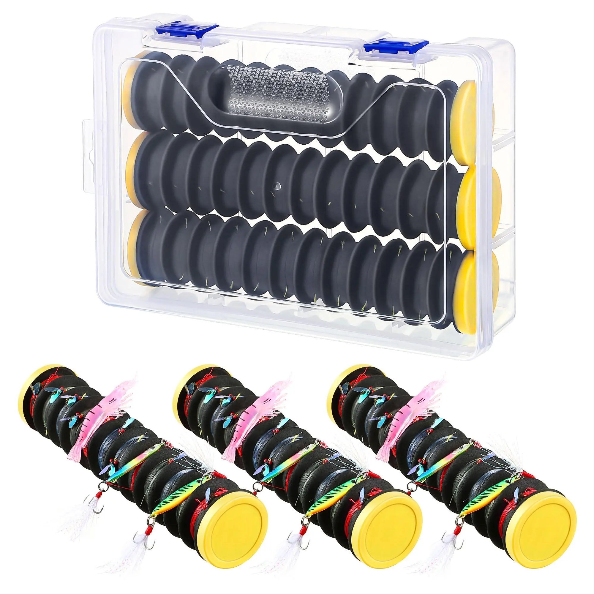 3 Pcs Fishing Line Storage Tackle Box Organizer - Sponge-Infused Gear Accessories with 12 Slots, Leader Holder, Spooler Winder, Hook Keeper, Rigging Spools for Trout, Entanglement-Free, Simple to Use Line Management