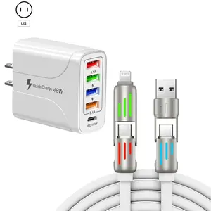48w Fast Charger USB Pd18w Multifunction Wall Charger, Type-C Phone Adapter for Apple Xiaomi Samsung Huawei