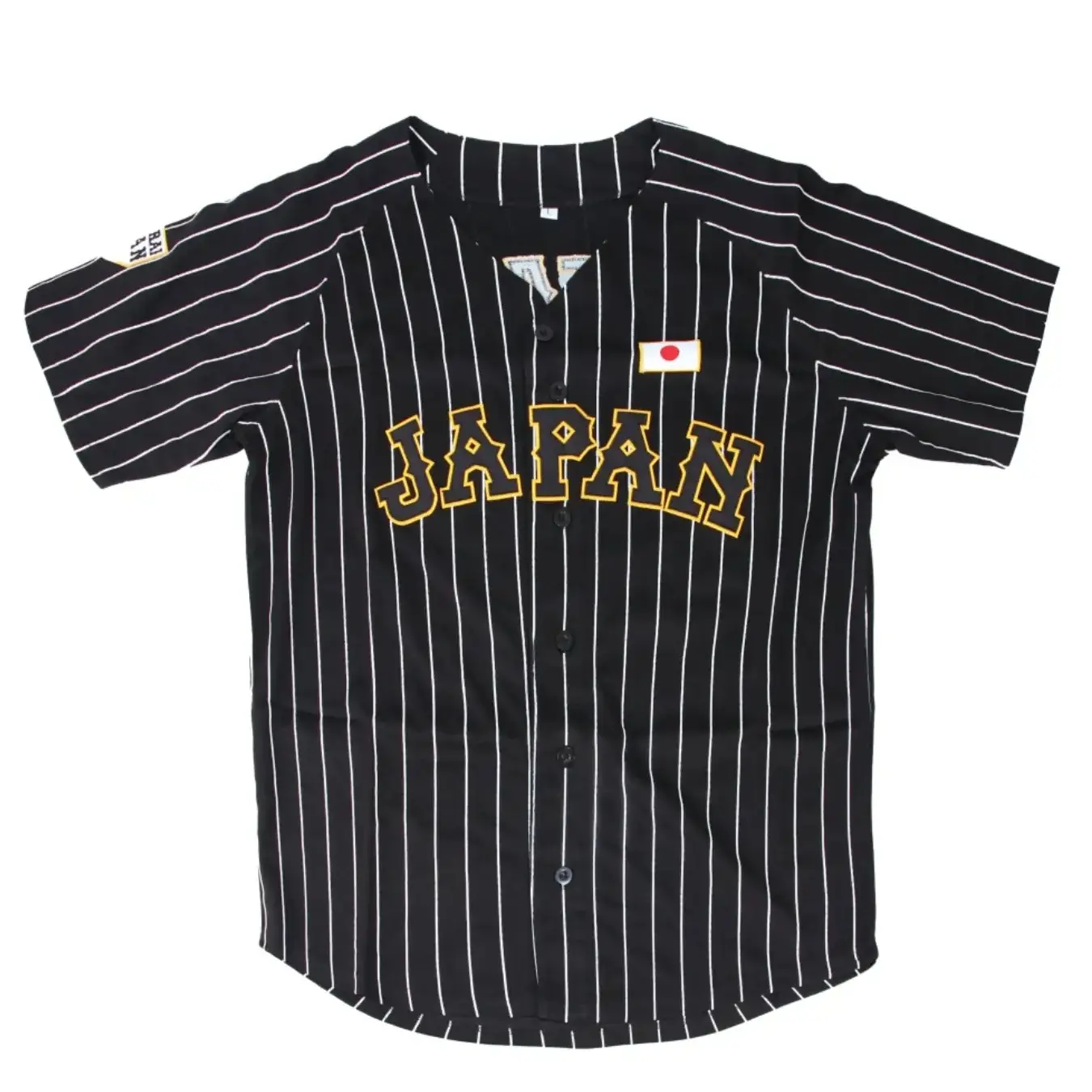 Shohei Ohtani 16 Japan Samurai Black Pinstriped Baseball Stitch Mens Jersey Black White Jersey with Gold "JAPAN" Lettering