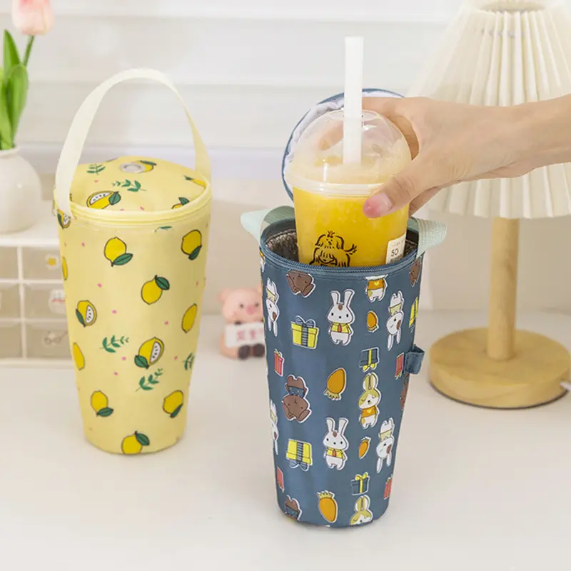 Universal To-Go Cup Insulator, Reusable Leakproof Thermal Sleeve Tote with Zipper Top, Kitchenware Drinkware Accessory for Bubble Tea, Daily Commute & Picnic
