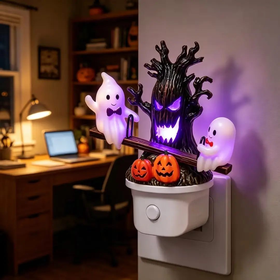 Halloween Spooky Ghost and Pumpkin LED Decorative Light Plug-infor Indoor Home, Bedroom, Bathroom, Halloween Party Supplies, Holiday Gifts