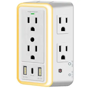 Wall Outlet Extender Surge Protector - 6 Outlet Splitter with 3 USB Ports , Multiple Plug Expander Wall Charger, 3 Sided Multi Plug Wall Adapter Power Strip for Home Office Kitchen Travel,1050 Joules Dusk Dawn Plug-In Night Lights