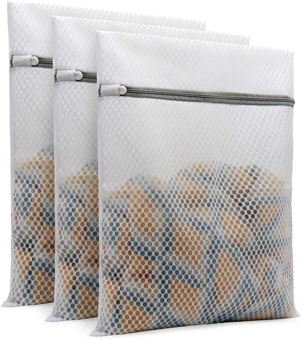 3 Pack Honeycomb Mesh Laundry Bags for Delicates, 12 x 16 Inch Medium Wash Bags with Zipper for Lingerie, Socks, Underwear and Everyday Laundry
