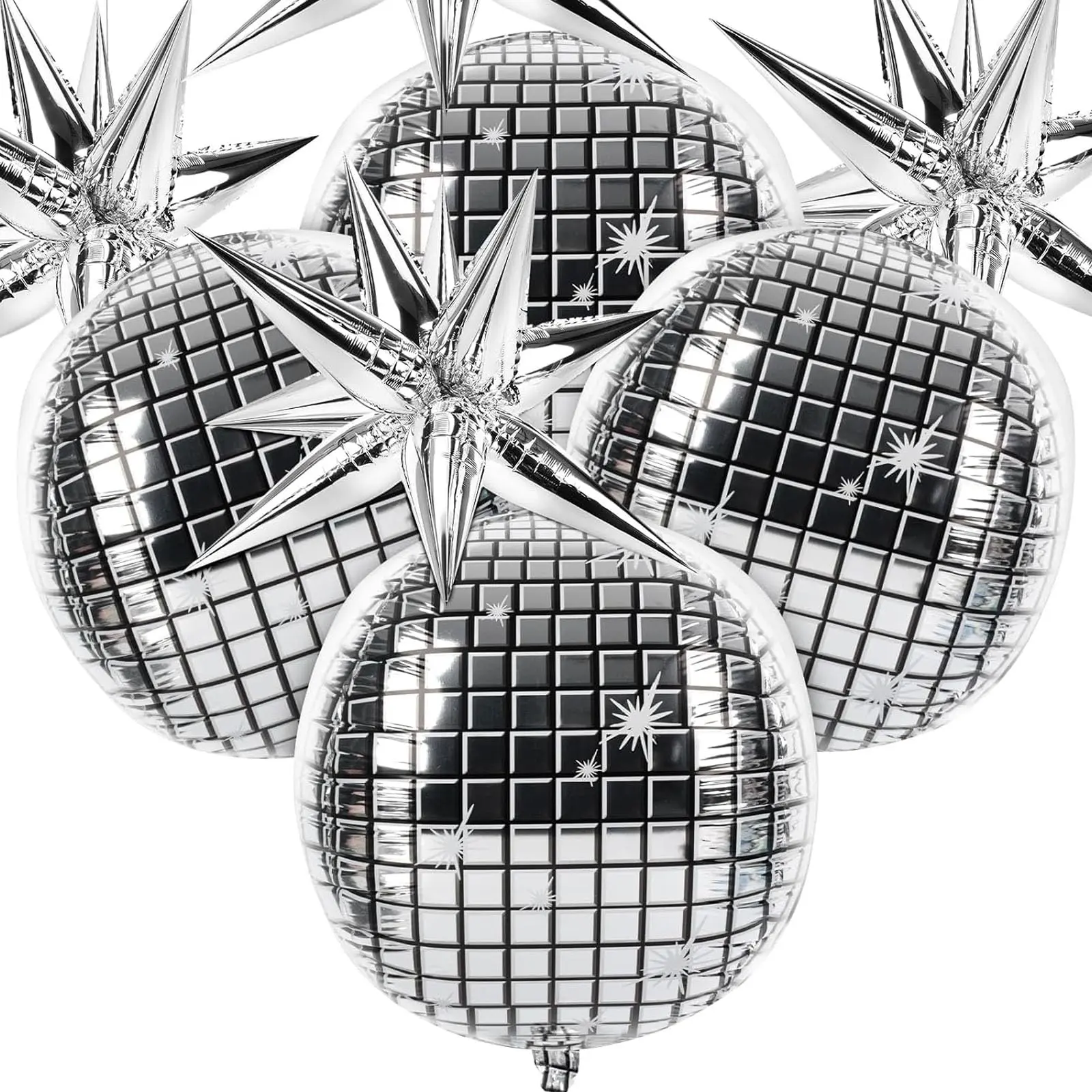 4PCS Disco Ball Balloons & 4PCS Spike Balloons, 25" Metallic Balloons for 80s 90s Dance Party