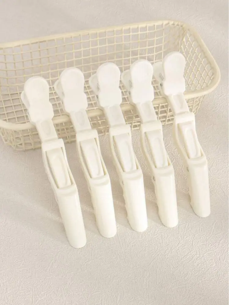 5pcs White/Black Non-Slip Alligator Hair Clips - Quick Sectioning Cutting Guide Duckbill Barrettes for Salon/Home Use