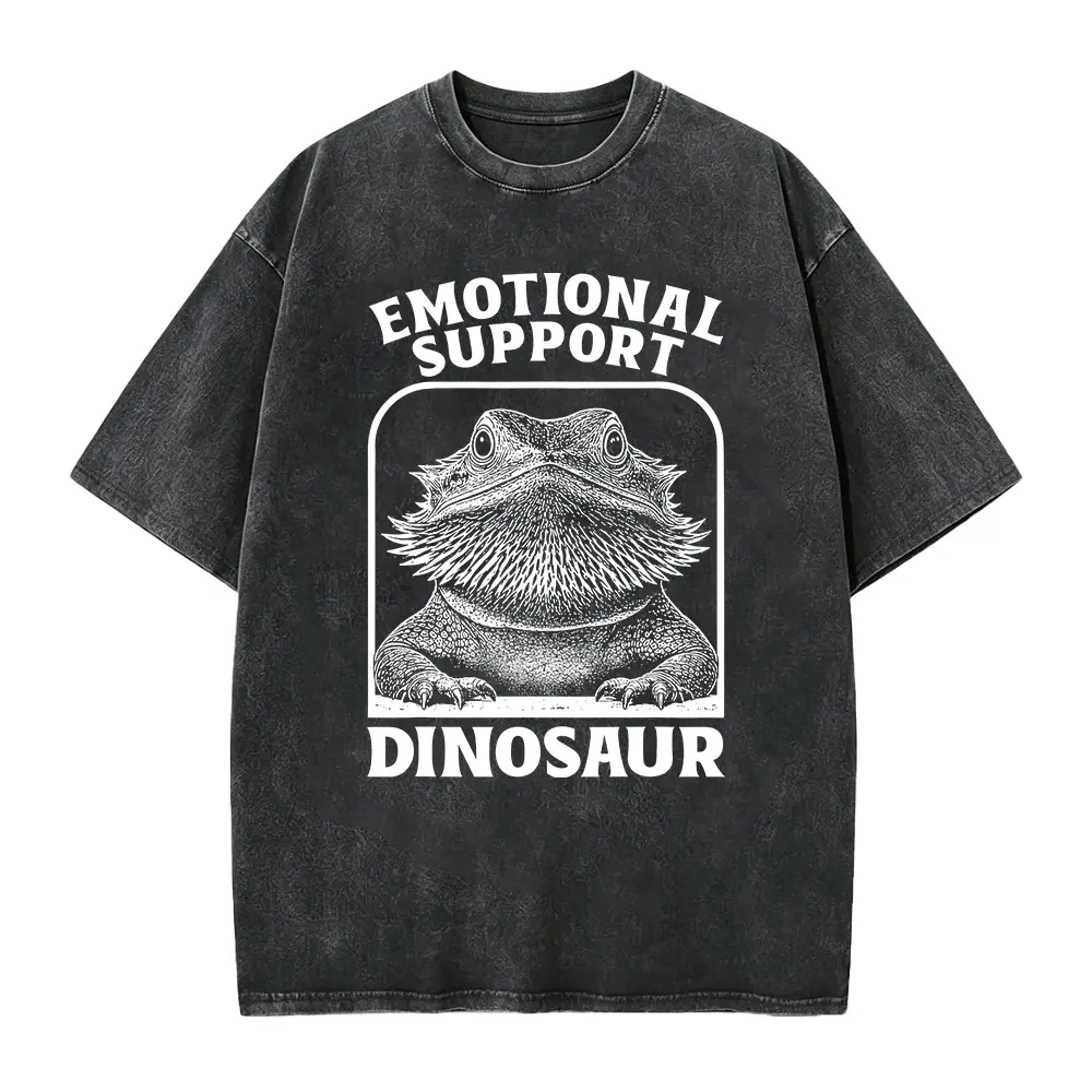 Emotional Support Dinosaur Funny Bearded Dragon Lizard T-Shirt | Vintage Style, Crew Neck, Slight Stretch Fabric, Regular Fit, Perfect For Adults, All-Season Wear
