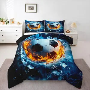 3D Soccer Ball Game Comforter Set Kids Football Pattern Bedding Set for Boys Girls Teens Sports Theme Duvet Quilt Room Decor