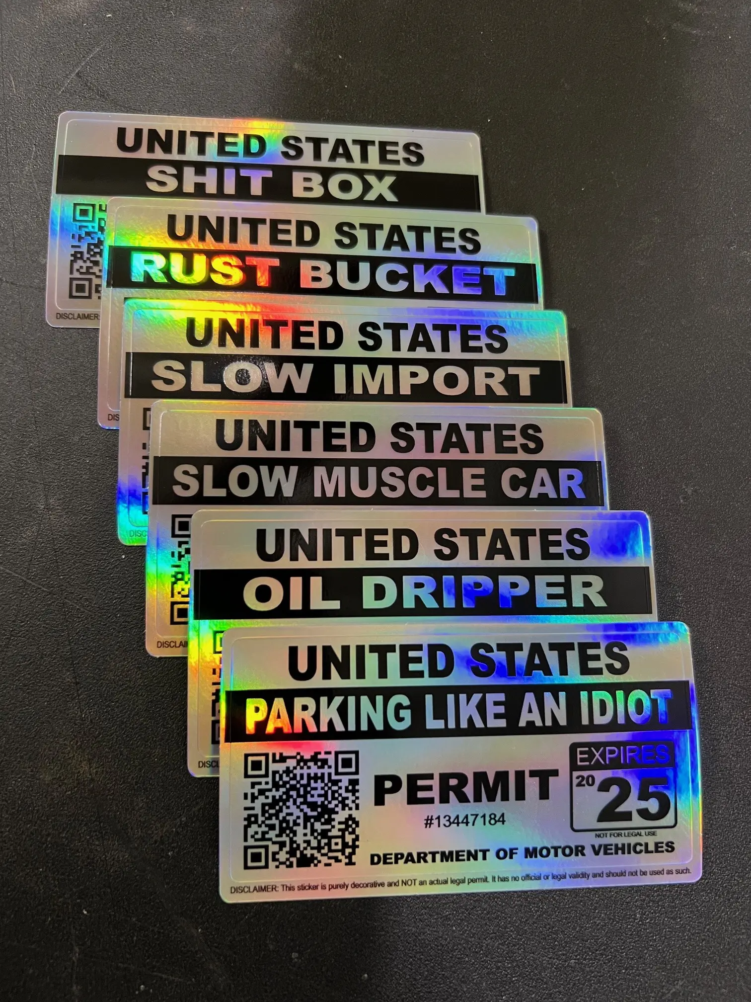 Car Permit Sticker Decal for Automotive & Motorcycle, High Quality Holographic Vinyl, 2" x 4"