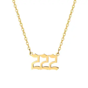 OIDEA Pendant Necklace for Women, Angel Number 222 Minimalist Stainless Steel Jewelry, Auspicious Gold Tone with Adjustable Chain, Anniversary Gift