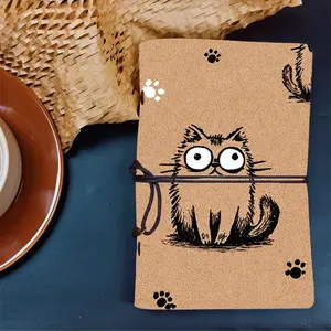 A6 University Class Notebook Thick Retro Yellow Paper, Blank Pages Ideal for Lecture Notes, Teacher Planning & Back-to-Campus Use with Pattern on the Cover  Cat, paw - prints, textured background