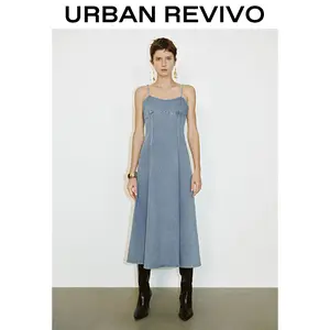 URBAN REVIVO Denim Split Halter Dress UWM850055 Casual Outfit 2025 Women Clothing Girl Elegant Fashion Trendy and Versatile OOTD