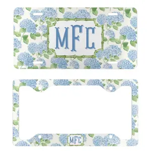 Personalized Blue Hydrangea Car License Plate & Frame, Custom Floral Car Decor Gift