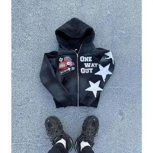 NewtrendLetterEmbroideryOversizeZipperHoodieMen'sY2KNewHarajukuHip-HopGothicCoupleSweatshirtWomenswearClothes