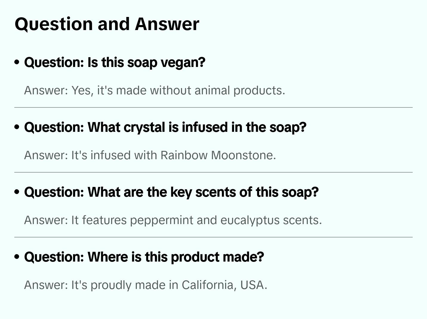 Crystal Bar Soap - Moon Water - Vegan - Crystal Infused - 7 oz - All Natural - Scented in Peppermint and Eucalyptus Smoky Musk