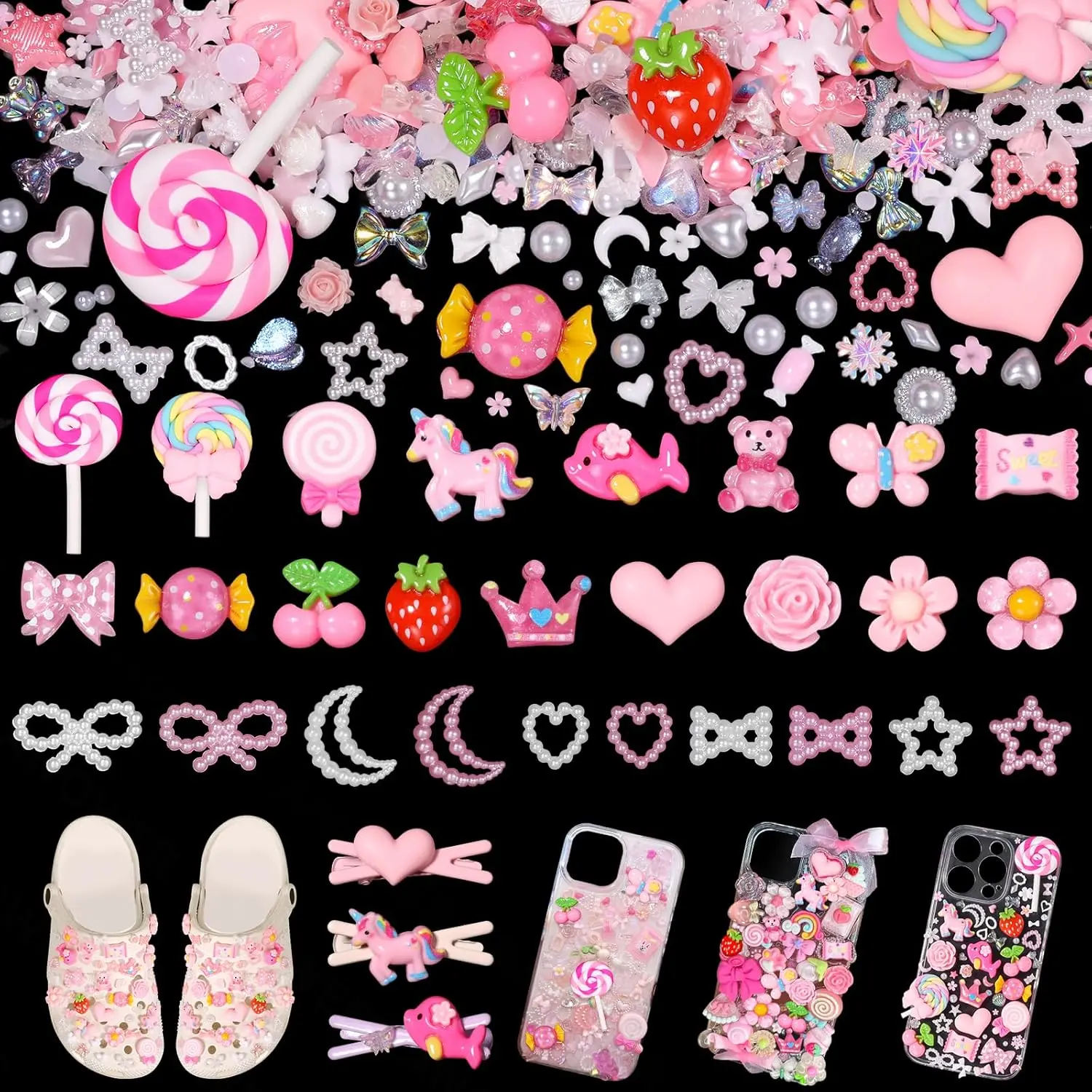 330 count Junk Case Charms Kit, Junk Charms for Cases, Junk Phone Case Charm, Junk Case Kit Pink Charm Bulk Mixed Cute Slime Charms Set for DIY Crafts, Scrapbooking,  Making-S1