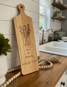 Wooden Chopping Board - Personalized Custom Charcuterie Cheese Platter with Floral Design, Handmade Kitchen Item, Wedding Anniversary Gift