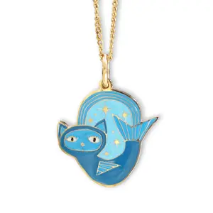 Cat Charm Necklace - Night Swimmer Purrmaid  Gold Finished Mermaid Jewelry on Adjustable Chain