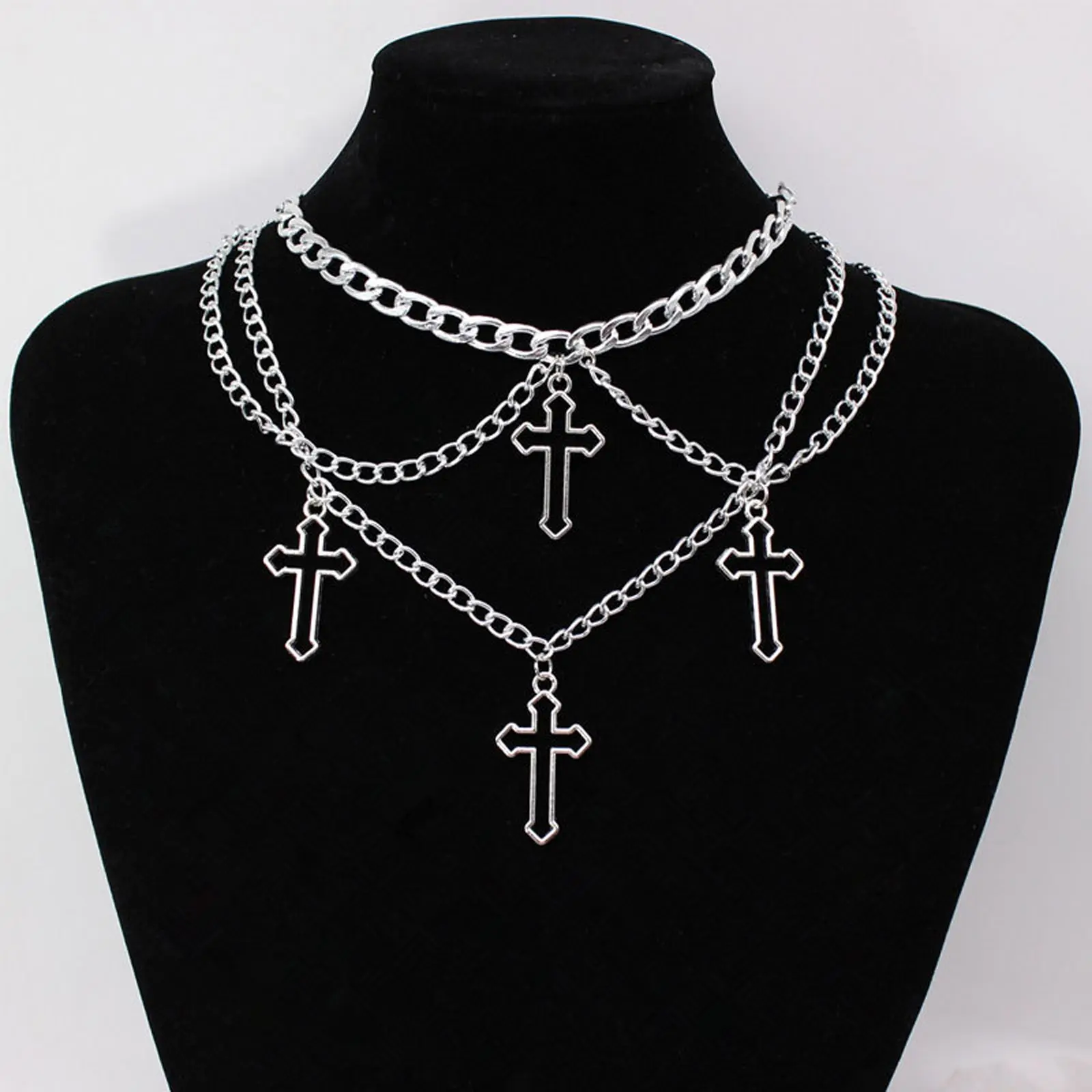 Alloy necklace hollow cross multi-layer necklace clavicle chain necklace ladies daily wear gift